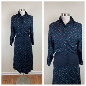 Vintage Datiani Retro Black Colorful Geometric Long Sleeve Button Dress Women 4